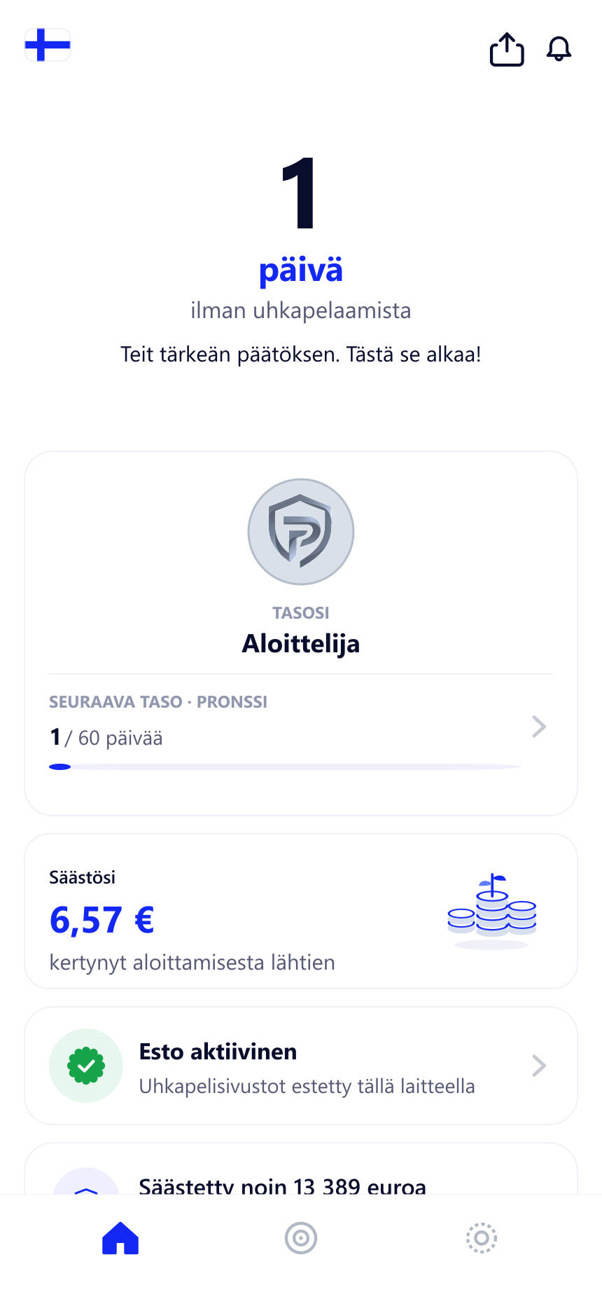 Peliesto: 1 päivä ilman uhkapelaamista, taso Aloittelija
