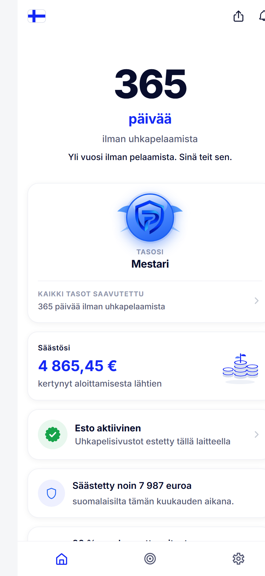Peliesto: 365 päivää ilman uhkapelaamista, taso Mestari